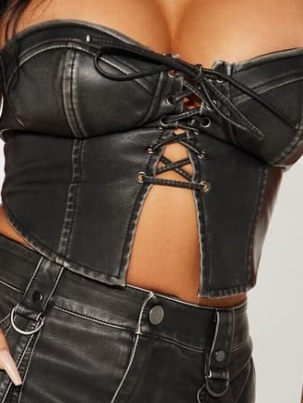 FASHION NOVA BLACK FAUX LEATHER CORSET TOP